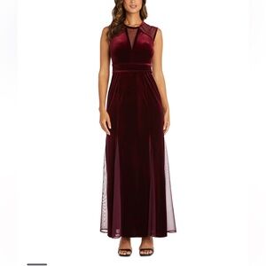 Illusion Trim Velvet Maxi Gown